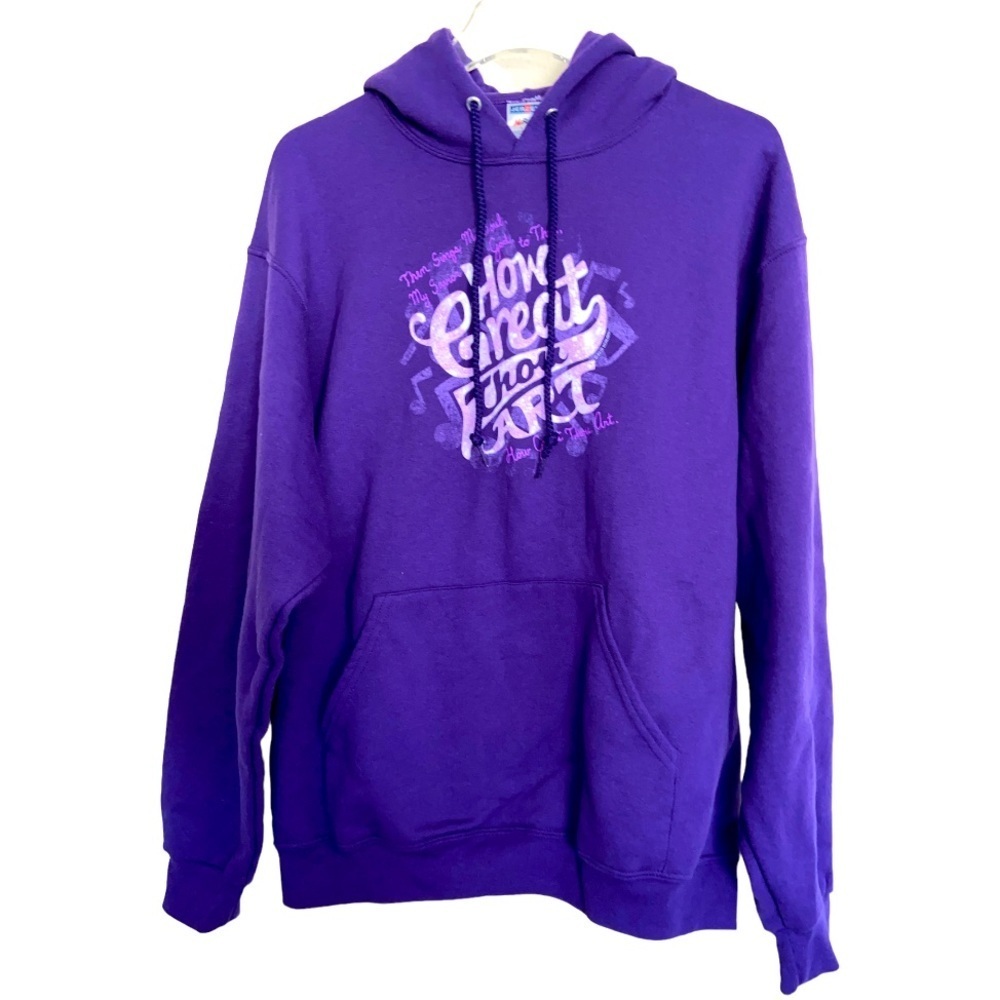 Jerzees Purple Hoodie “How Great Thou Art” Graphic Size Large